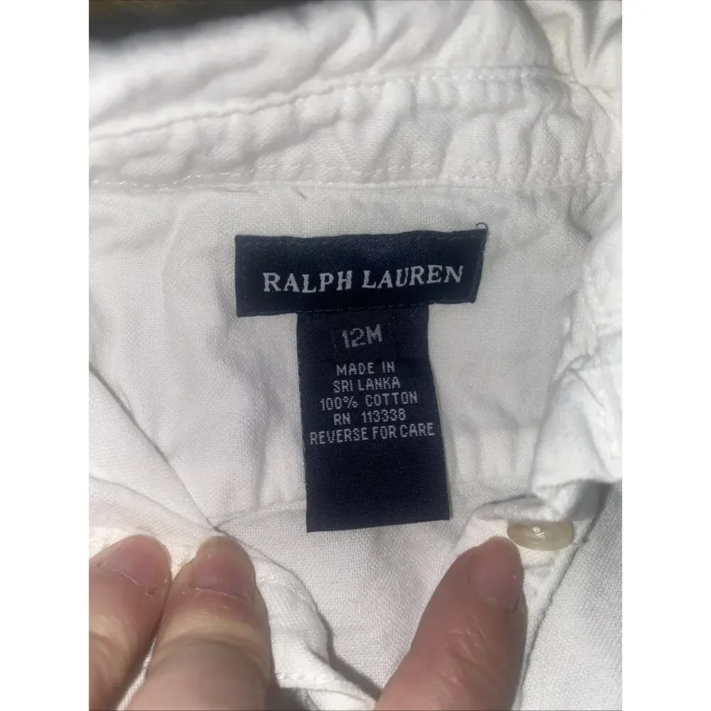 Ralph Lauren White Smocked Tank Shirt Dress 100% Cotton Sz 12M Sleeveless